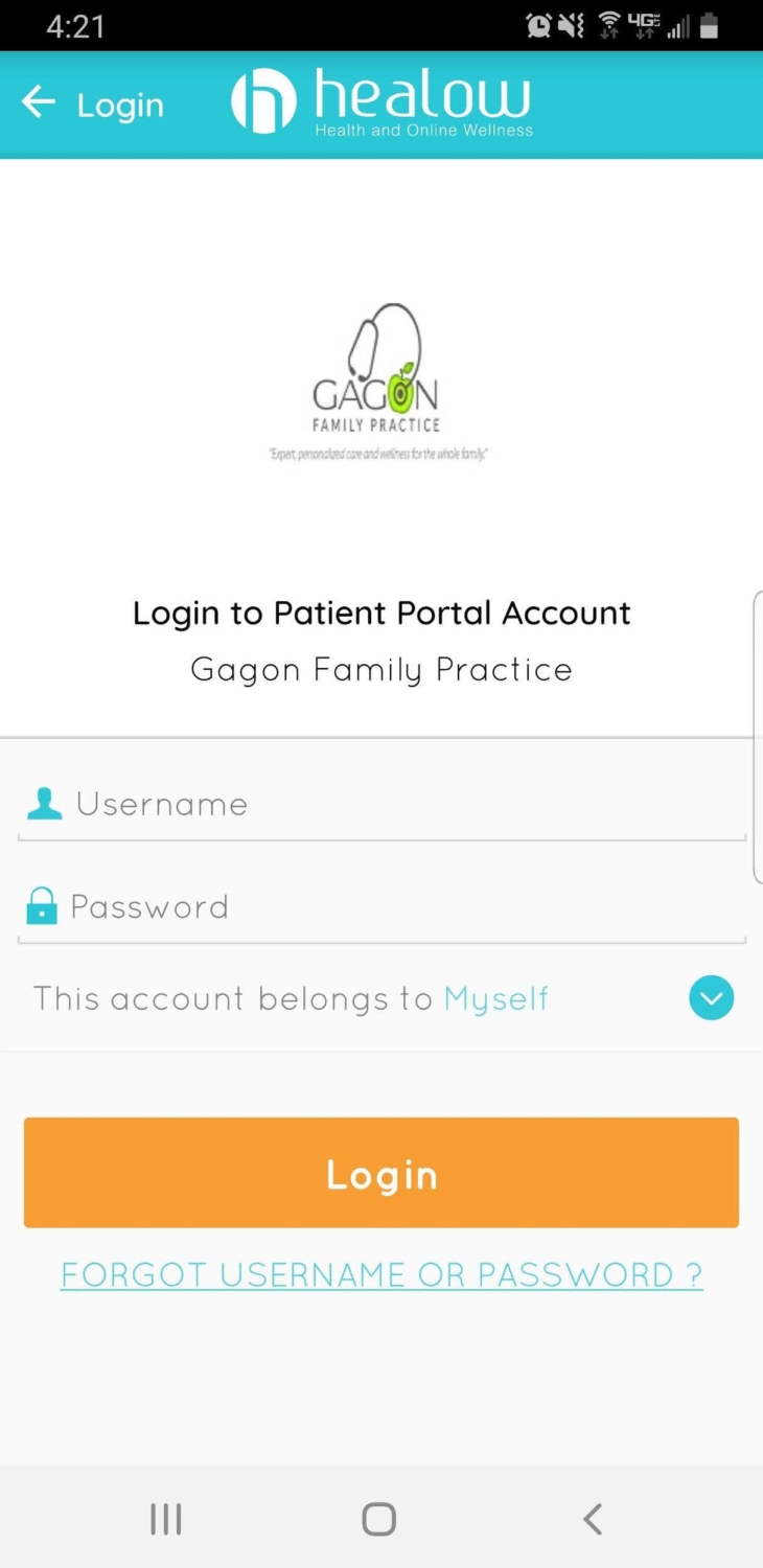 Healow Login Screen - Gagon Family Medicine